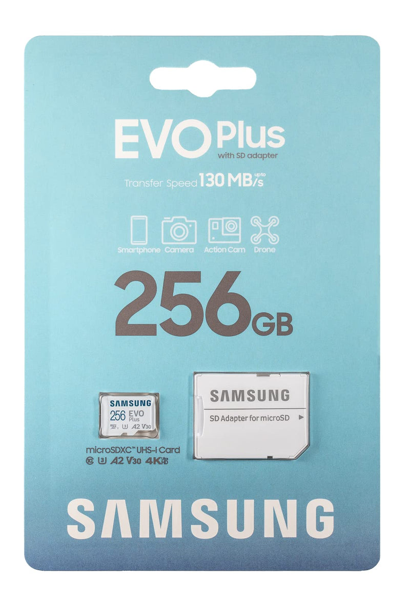 [Australia - AusPower] - Samsung 256GB EVO Plus MicroSD Memory Card Works with Lenovo Tab P12 Pro, Yoga Tab 11 (MB-MC256KA) Class 10 4K UHS-1 A2 V30 U3 Bundle with (1) Everything But Stromboli MicroSD & SDXC Card Reader 