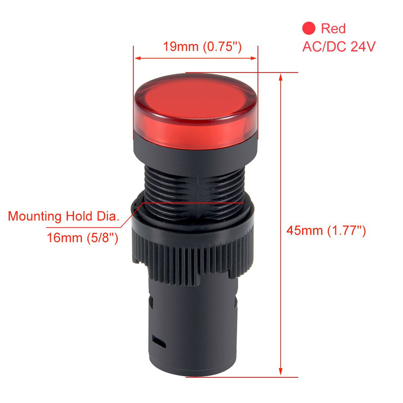 [Australia - AusPower] - uxcell 5Pcs Red Indicator Light AC/DC 24V, 16mm Panel Mount, for Electrical Control Panel, HVAC, DIY Projects 