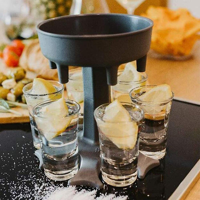 [Australia - AusPower] - 6 Shot Glass Dispenser and Holder,Drinking Games for Cocktail Party, Dispenser For Filling Liquids, Shots Dispenser, Mix Liquor Holder Stand Rack,With 6 Pcs 1.2oz Acrylic Cup Gray 