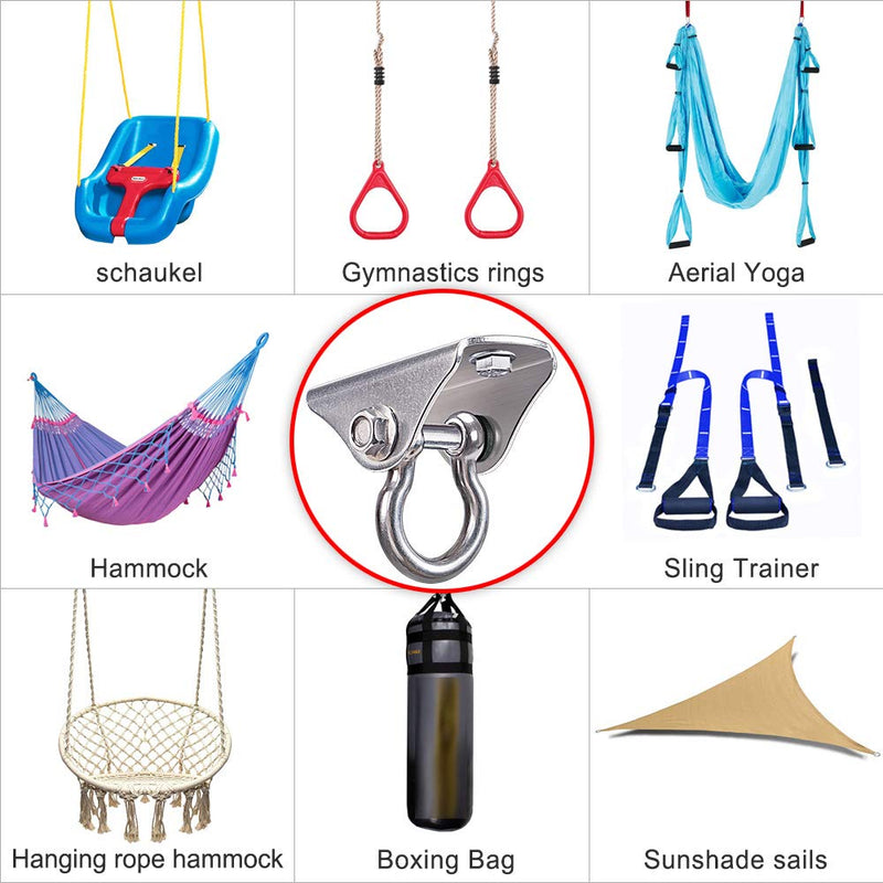 [Australia - AusPower] - BeneLabel Permanent Antirust Stainless Steel Heavy Duty Swing Hanger, 1000 LB Capacity, 2 Screws for Wooden and 2 Expansion Bolts for Concrete, Yoga Hammock Chair Sandbag Swing Sets, 180° Swing 