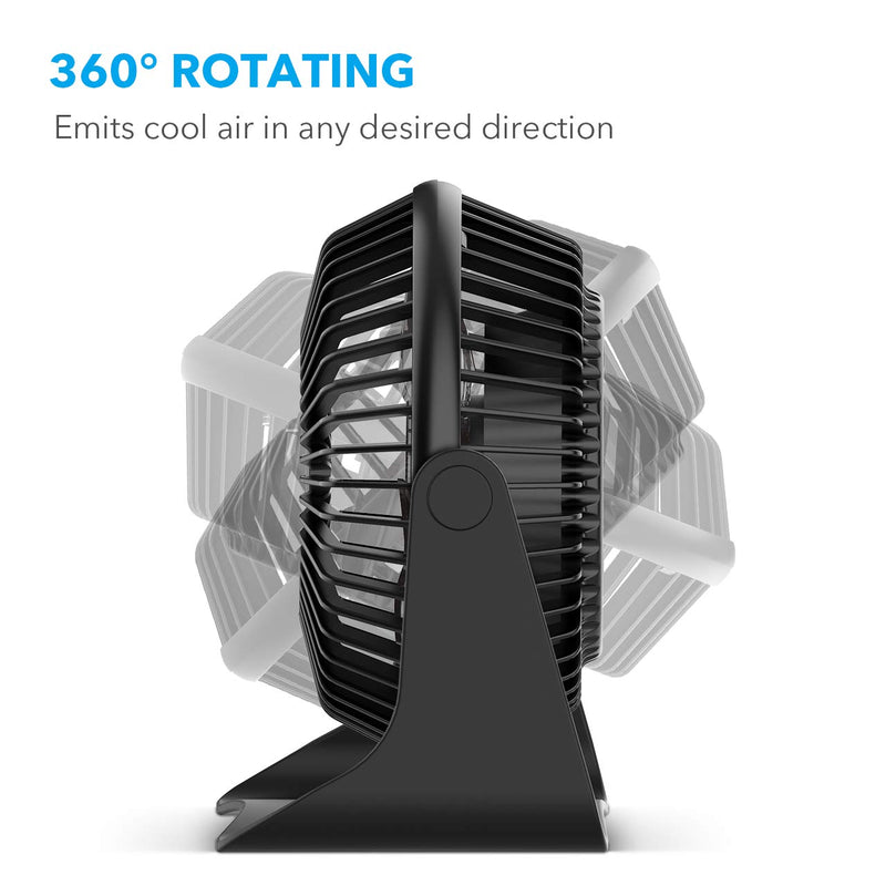 [Australia - AusPower] - BESKAR USB Small Desk Fan - 6 Inch Portable Fans with 3 Speeds Strong Airflow, Quiet Operation and 360°Rotate, Personal Table Fan for Home,Office, Bedroom - 3.9 ft Cord Black 