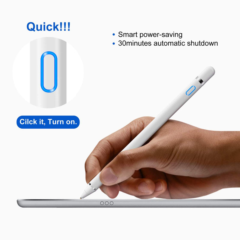 [Australia - AusPower] - ORIbox Stylus Pen for iPad, Digital Pencil Smooth Precision Capacitive Pen Ultra Fine Point, Universal for iPhone/iPad Pro/Mini/Air/Android/Microsoft/Surface and Other Touch Screens, E-White 