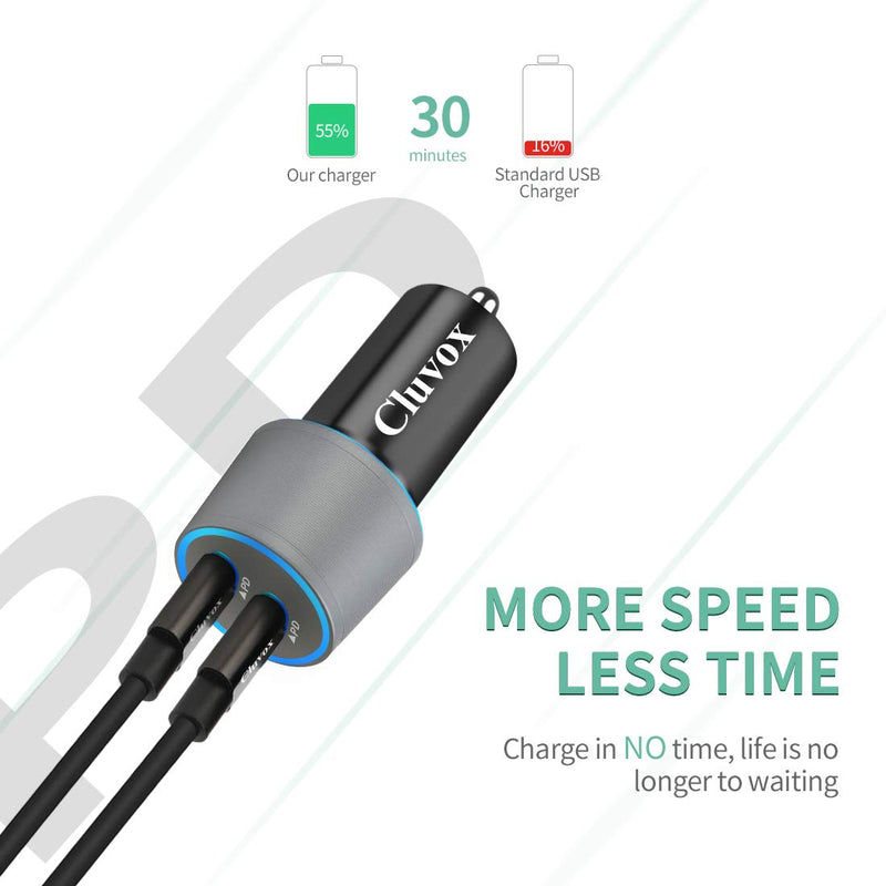 [Australia - AusPower] - Dual USB C Fast Car Charger, Cluvox 36W 2-Port Type C Automobile Charger Compatible for iPhone 13/12 Pro/Max/Mini/11/X/XS/XR/8/Plus, Galaxy S21/S20/S10/S9, iPad Pro Cigarette USB Charger Adapter 