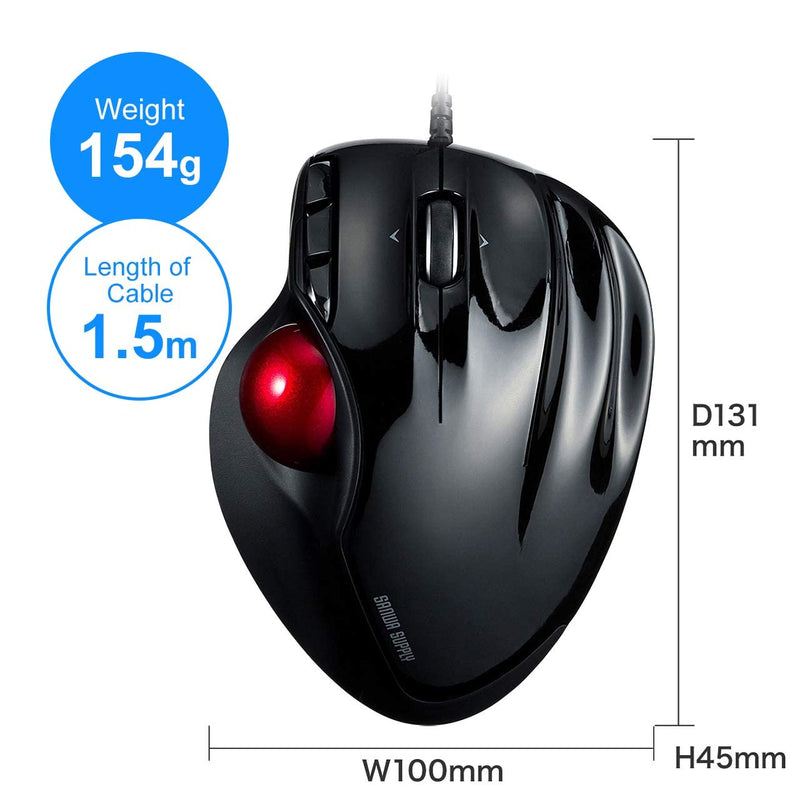 [Australia - AusPower] - SANWA Wired Ergonomic Trackball Mouse, Computer Rollerball Mice, Laser Sensor, 34mm Trackball, 400/800/1200/1600 Adjustable DPI, 5 Buttons, Compatible with MacBook, Laptop, Windows, macOS, Chrome OS 