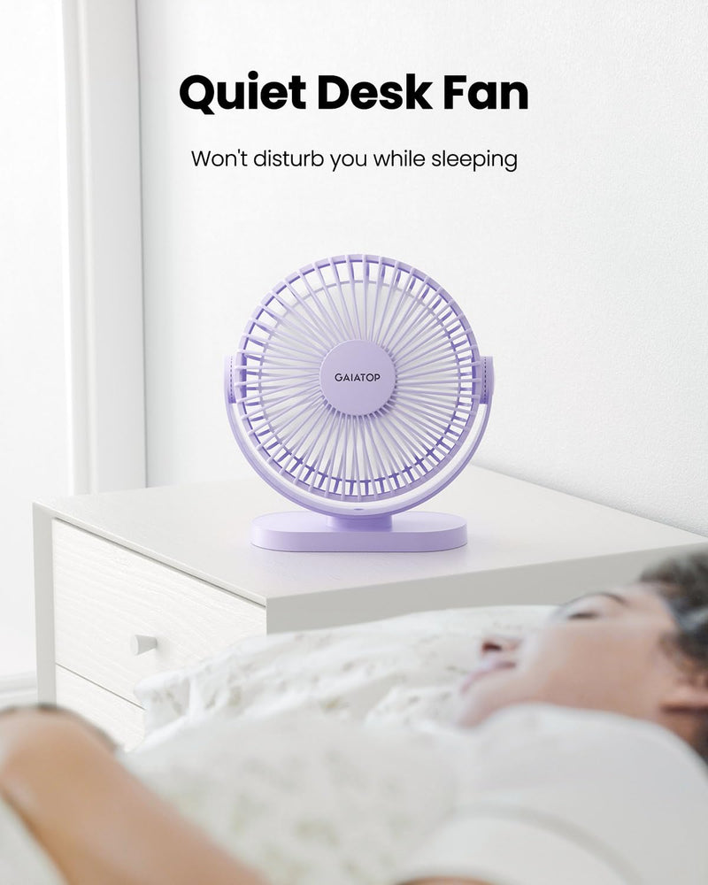 [Australia - AusPower] - Gaiatop USB Desk Fan, 3 Speeds Powerful Portable Fan, 5.5 Inch Quiet Cooling Mini Fan, 90° Rotate Small Table Fan with 5ft Cable Personal Fan for Desktop Home Office Travel Purple 