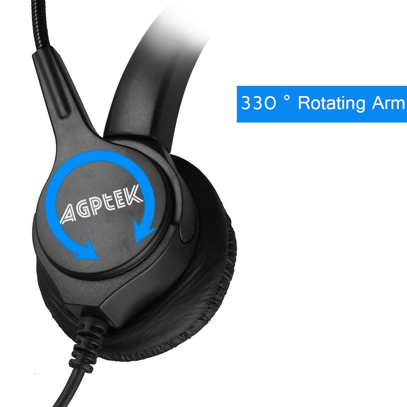 [Australia - AusPower] - AGPTEK Hands-Free Call Center Noise Cancelling Corded Binaural Headset Headphone with 4-Pin RJ9 Crystal Head and Mic Microphone for Desk Phone - Telephone Counselling Services, Insurance, Hospitals 4-Pin RJ9 Binaural Headset 