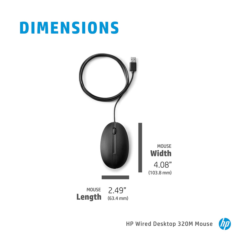[Australia - AusPower] - HP Wired Desktop 320M Mouse - Optical - Cable - USB - 1000 dpi - Scroll Wheel - Symmetrical 