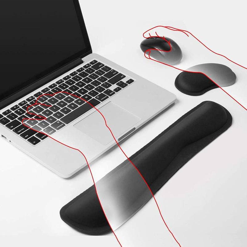 [Australia - AusPower] - Keyboard Wrist Rest, BamLue Memory Foam Pad Set for Easy Typing & Pain Relief for Laptop, Office & Home, Ergonomic Sets for Keyboard, Gel Mouse Wrist Rest, Smooth Fiber Cushion Wrist Support-Black Black 