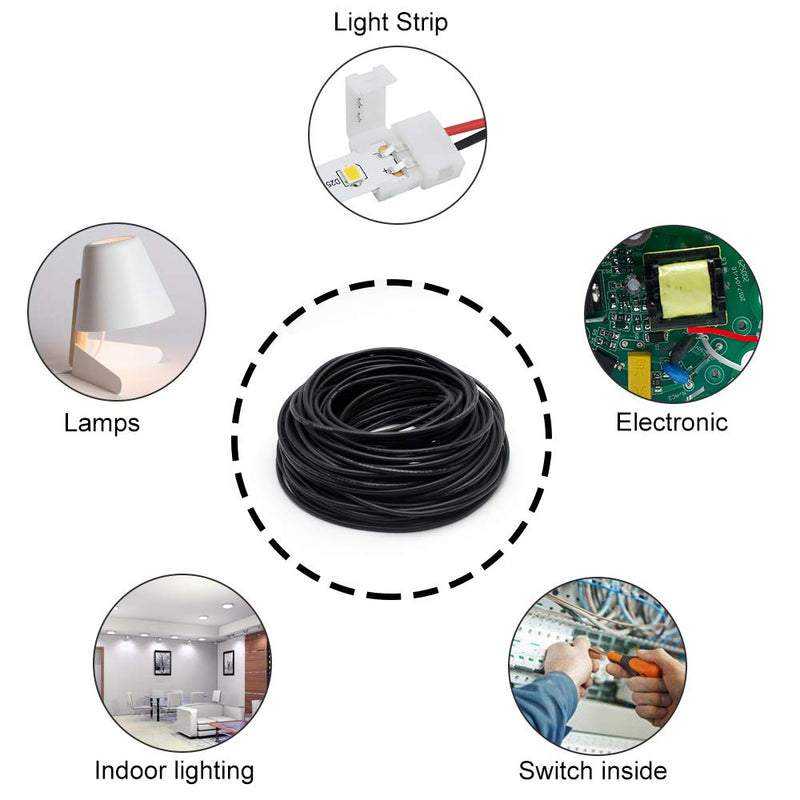 [Australia - AusPower] - 22 Gauge 2 Conductor Electrical Wire, 20M/65.6ft 22 AWG Insulated Stranded Hookup Wire, Black PVC Jacketed Tinned Copper Extension Cord, Flexible Low Voltage LED Cable for LED Strips Lamps Lighting 