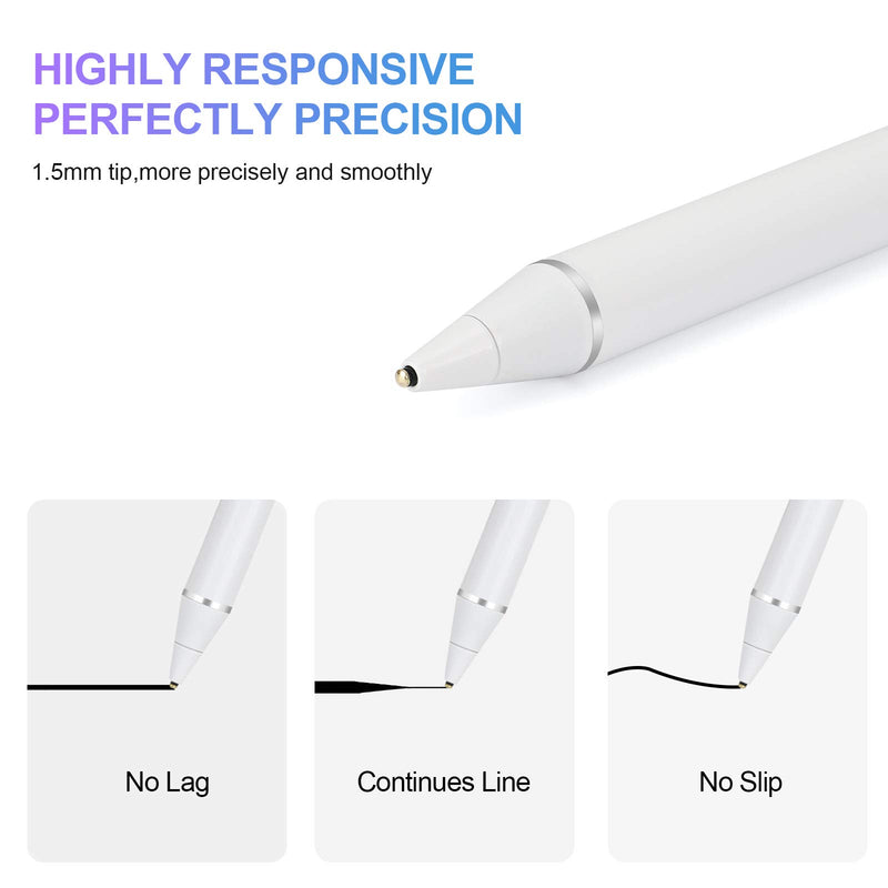 [Australia - AusPower] - Stylus Pen for Touch Screens, Active Pen Digital Pencil Fine Point Compatible with iPhone iPad and Other Tablets (White) white 