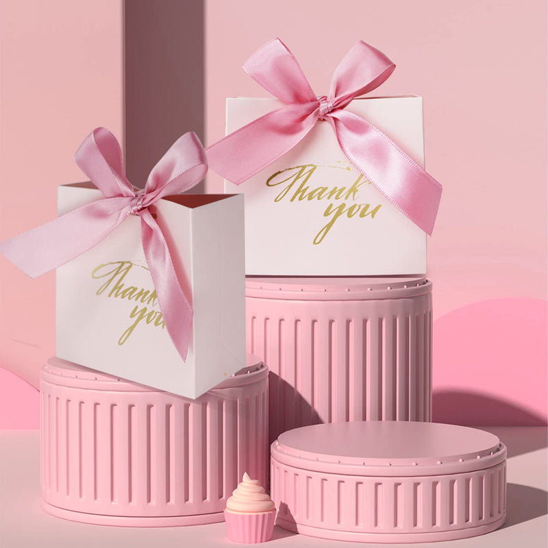 [Australia - AusPower] - DECHISY 24Pack Small Thank You Gift Bag Party Favor Bags Treat Boxes with Rose Red Bow Ribbon, Pink Pattern Paper Gift Bags Bulk for Wedding Baby Shower Business Party Supplies 