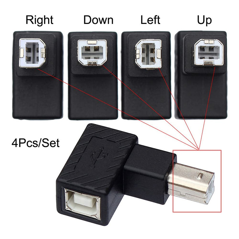 [Australia - AusPower] - Xiwai 4Pcs USB 2.0 B Type Male to Female Extension Adapter Horizontal Vertical Angled 90 Degree for Disk Scanner 