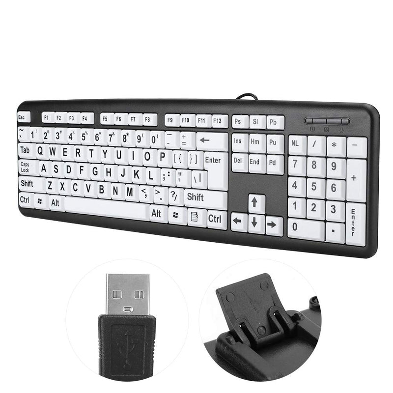 [Australia - AusPower] - Large Print Computer Keyboard, 104 Keys Standard Full Size USB Wired with Foldable Stands, High Contrast Black and White Keys Perfect for Low Vision, Seniors and Those Just Learning to Type 