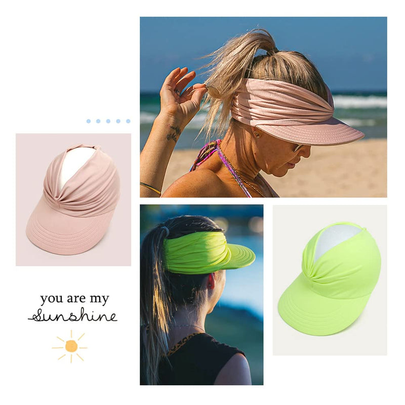[Australia - AusPower] - Sun Hat Women, Sun Beach Visor Cap UV Protection with Wide Brim for Sports Beach Golf Hiking Beige/Pink 