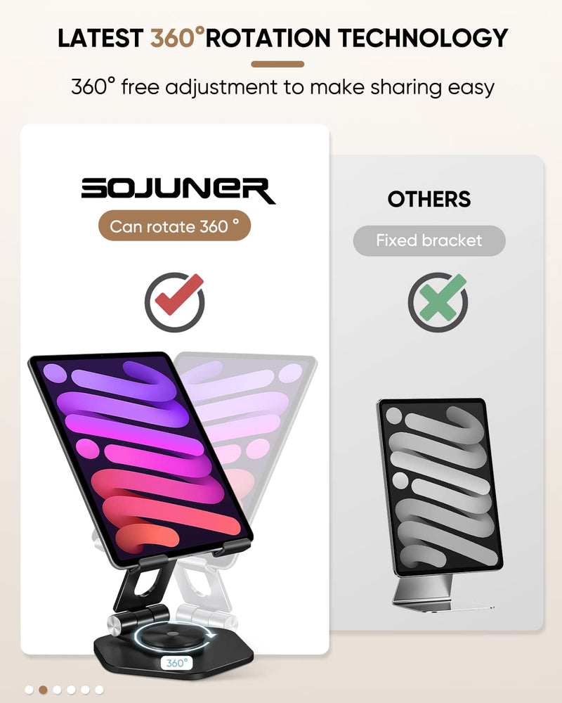 [Australia - AusPower] - SOJUNER Swivel Tablet Stand, Tablet Holder for iPad with 360 Rotating Base, Aluminum Foldable Desktop Stand Holder Compatible with All Tablet Such as iPad Pro 12.9,11,10.5,9.7, Black Black rotating type 