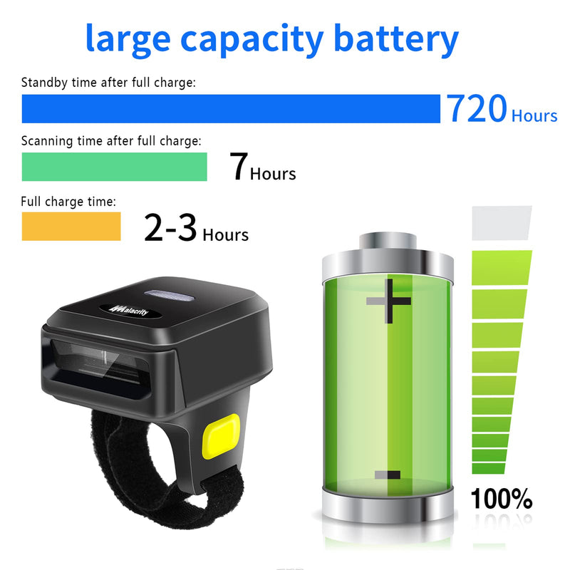 [Australia - AusPower] - Alacrity 2D Wireless Ring Barcode Scanner,Portable Bluetooth Wearable Finger 1D 2D Mini Bar Code Reader Scanner Suppot Screen Scanning with Bluetooth & 2.4GHz Wireless & Wired Connection Scanner 