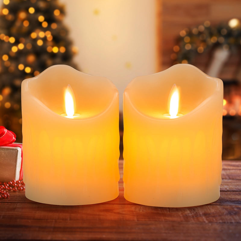 [Australia - AusPower] - UNIVELA Flameless Candles, 3 X 4'' Flameless Candles with Remote, 2 Set Battery Operated Candle, Real Wax Dripping LED Candles with Timer, Flickering Feature, Electric Fake Candle for Christmas Decor 