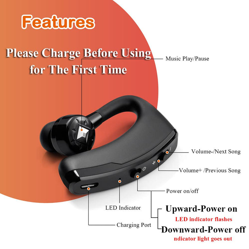 [Australia - AusPower] - Bluetooth Headset,Wireless Bluetooth Earpiece V5.0 for Cell Phones Ultralight Hands Free Business Earphone with Mic Noise Canceling Driving/Business/Office Trucker Drivr With Charging Case 
