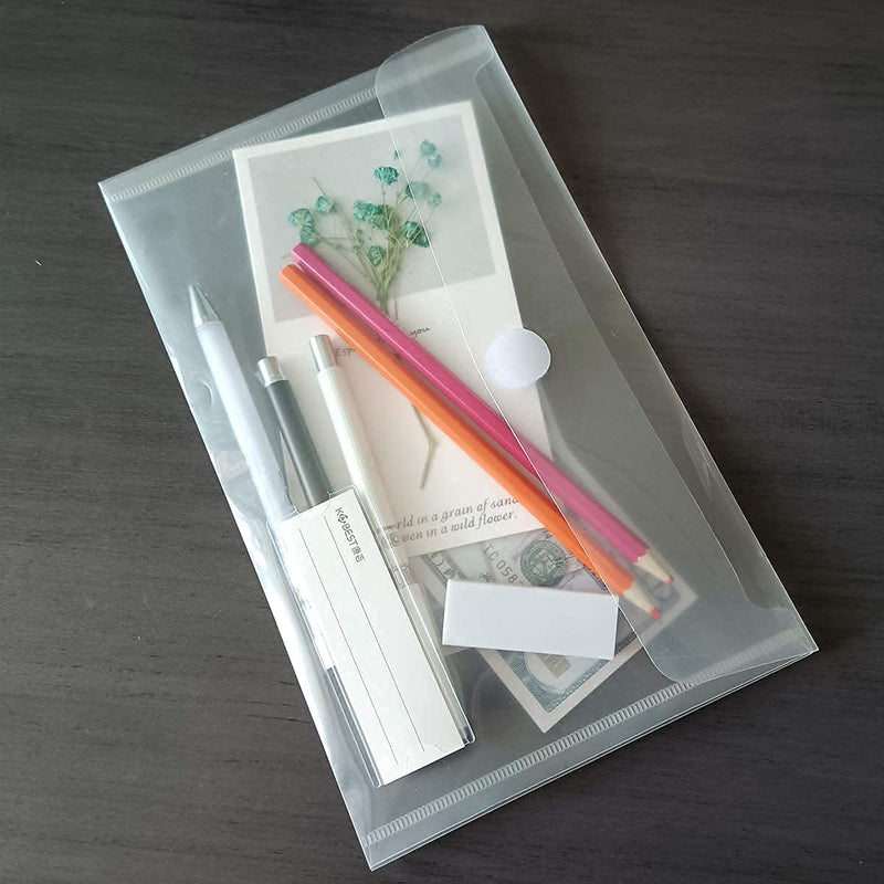 [Australia - AusPower] - A5 Plastic Clear Envelopes Folder with Hook & Loop Closure 6x10" Invoice Receipt Cash Organization with Label Pocket 12pcs 