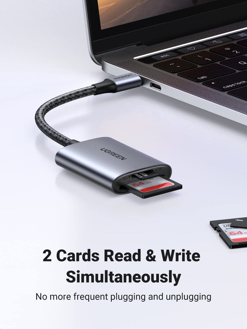 [Australia - AusPower] - UGREEN USB C SD Card Reader, 2-in-1 Micro SD Card Reader USB C, Memory Card Reader for TF SD Micro SD SDXC SDHC MMC RS-MMC Micro SDXC UHS-I Cards for MacBook Pro, iPad Pro, iPad air, Samsung Galaxy 