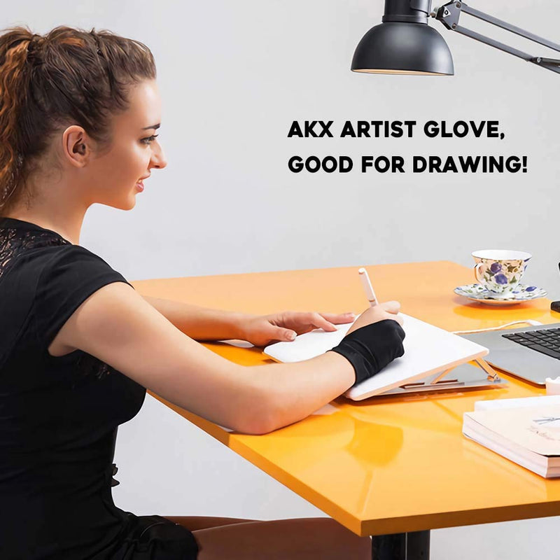 [Australia - AusPower] - AKX Artist Glove Large - 2 Pack Palm Rejection Drawing Glove for Graphic Tablet, iPad - Smudge Guard, Reduce Friction, 2-Finger, Elastic Lycra, Good for Left and Right Hand, Black | AK-02 L 2 Finger, Black 