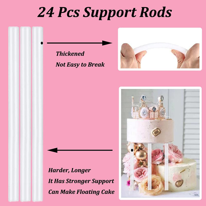 [Australia - AusPower] - KISEER 5 Pieces Cake Separator Plates Stands with 24 Pieces Plastic Cake Dowels Rods and 15 Pieces Clear Cake Sticks Support Stacking for 4 6 8 10 12 Inch Tiered Cakes 