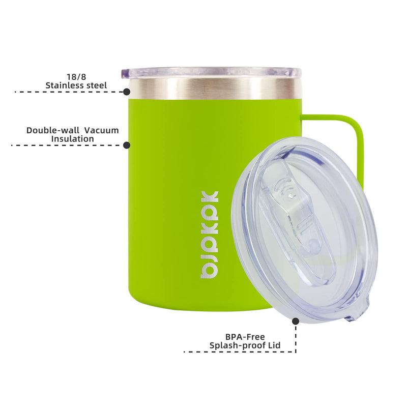 [Australia - AusPower] - BJPKPK 14oz Insulated Coffee Mug 2 Pack, Stainless Steel Camping Mug with Slider Lid, Travel Tumbler Cup, Coffee Thermos Outdoor Green 
