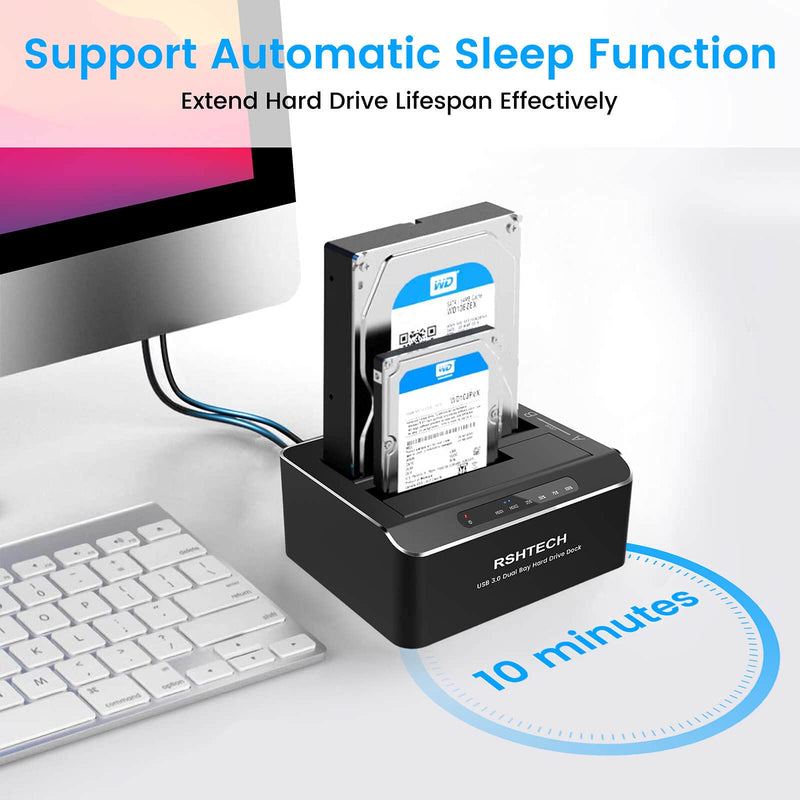 [Australia - AusPower] - Hard Drive Dock, RSHTECH Aluminum USB 3.0 to SATA Dual Bay External Hard Drive Docking Station for 2.5 & 3.5 inch SATA HDD SSD with Offline Clone/Duplicator Function, Support UASP & 2x16TB (RSH-DS01) SATA Dual-Bay Hard Drive Dock 