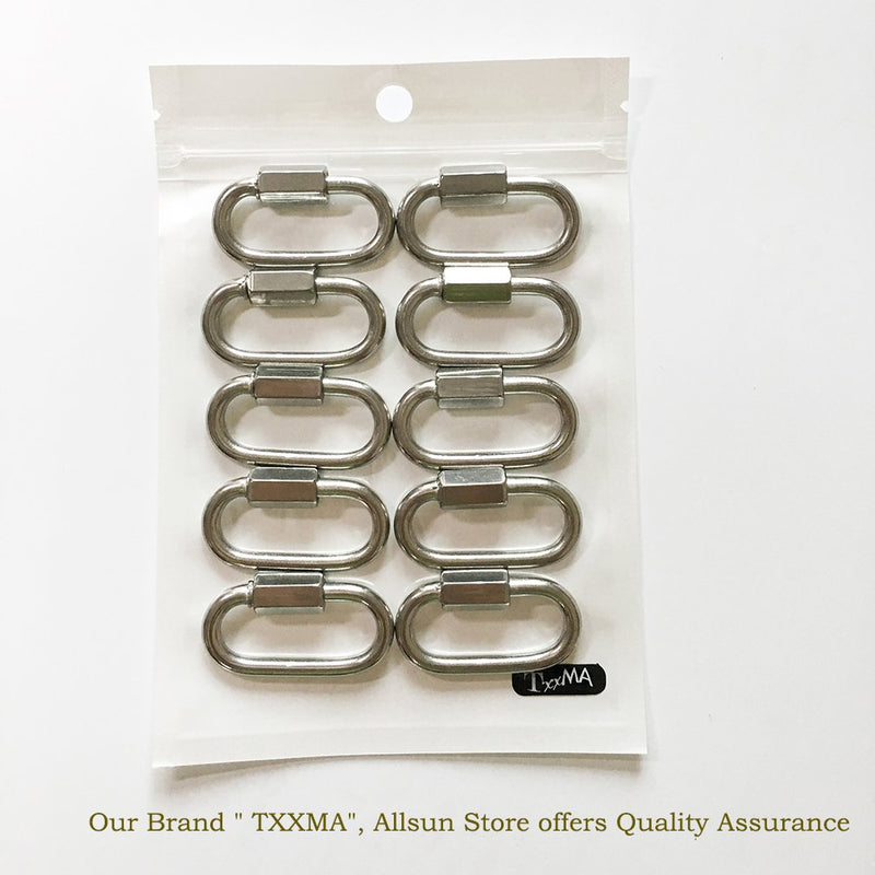 [Australia - AusPower] - TXXMA 10-Pack D Shape Locking Carabiner M4 Stainless Steel Quick Link Chain Connector Keychain Ring Buckle 