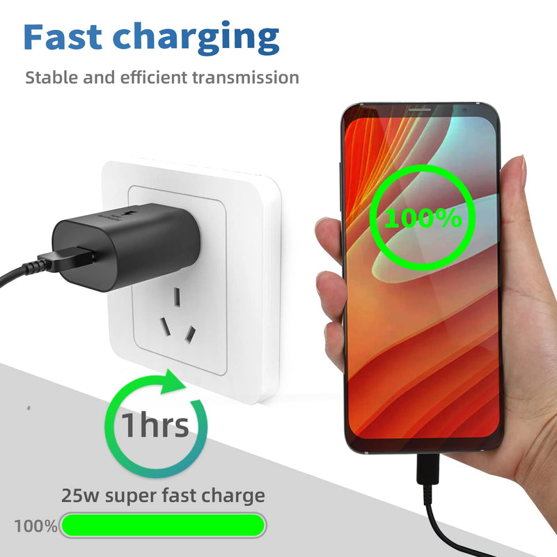 [Australia - AusPower] - Samsung USB C Fast Charger Type Wall Super Charging(2pack) 25w Watt Charge Cable for Cell Block Adapter Brick Cord Box Port Compatible with Galaxy S10 9 8 S21 20 Ultra Note10 Plus Z Flip3 oneplus 
