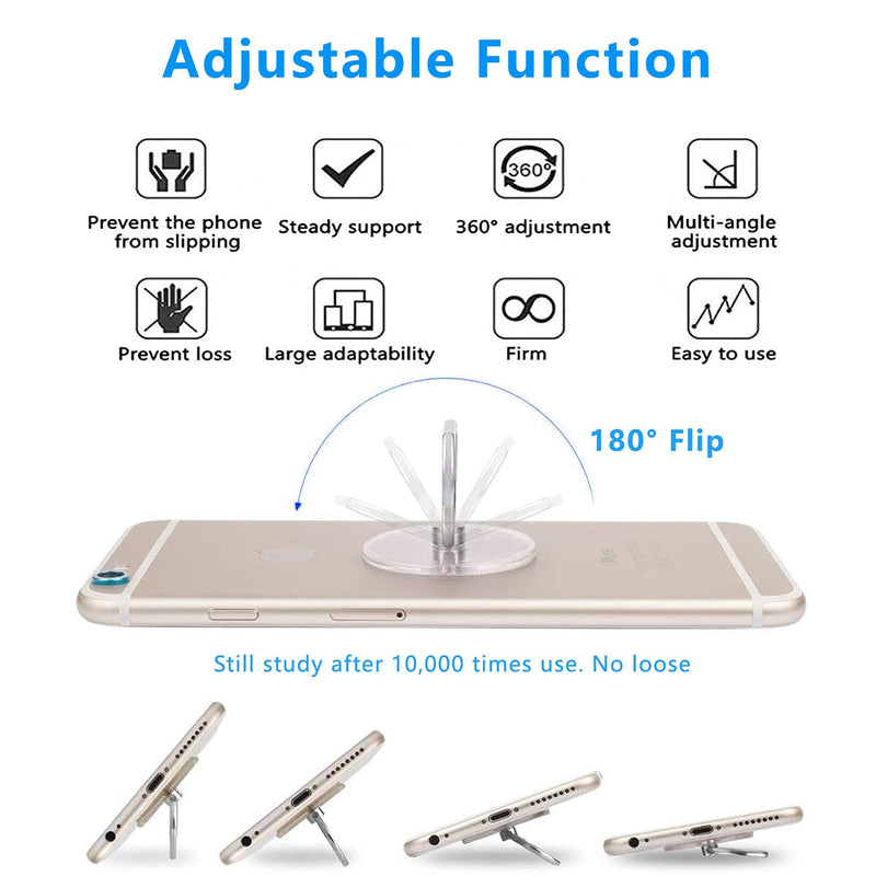 [Australia - AusPower] - VOVIGGOL Cell Phone Ring Holder Stand 5 Pack, Transparent Phone Ring Holder Finger Kickstand 360° Degree Rotation Clear Phone Ring Grip Compatible iPhone Cellphone Phone Case (Round) 5 Siver Round 