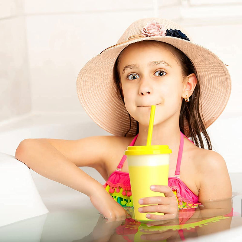 [Australia - AusPower] - Plastic Kids Cups with Lids and Straws - 10 Pack 12 oz Reusable Tumbler with Straw | Color Changing Cup with Lid Adults Bulk Travel Tumblers Drinking Cups for Cold Coffee 