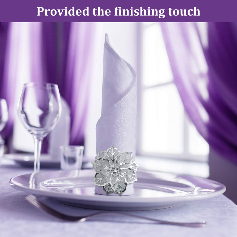 [Australia - AusPower] - Patelai 6 Pieces Alloy Napkin Rings with Hollow Flower Napkin Holder Adornment Exquisite Napkins Rings Set Rhinestone Napkin Rings for Wedding Banquet Dinner Decor Favor (Silver) Silver 