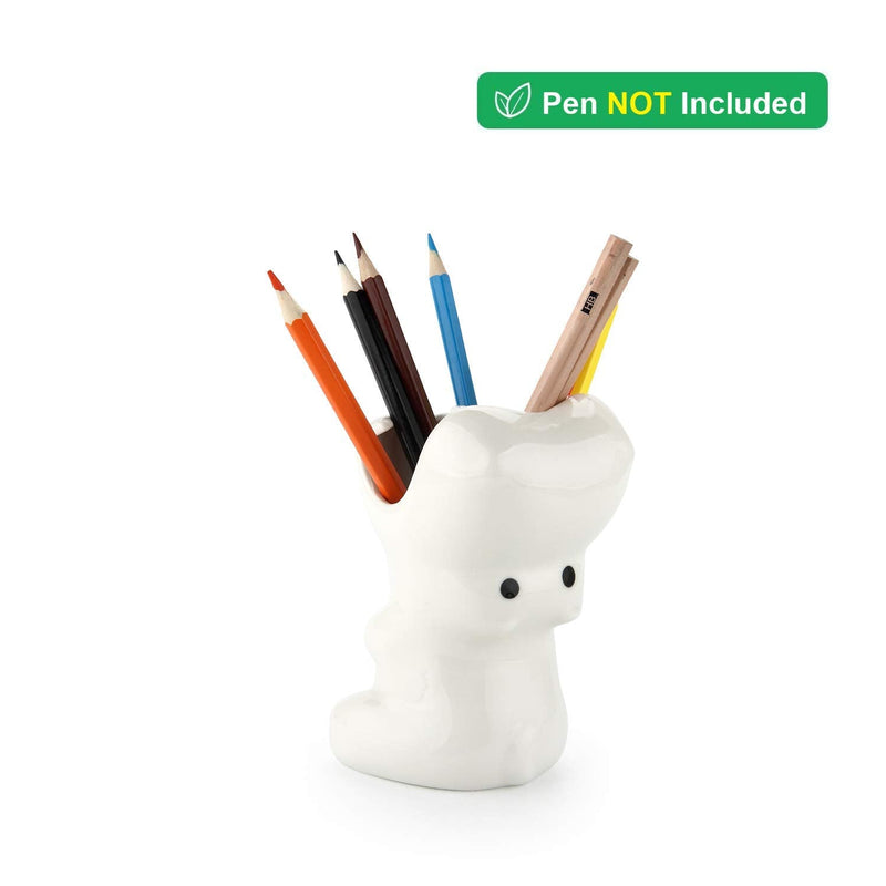 [Australia - AusPower] - ComSaf Cute Hippo Shaped Pen Pencil Holder, White Ceramic Succulent Planter Pots for Home Office Decoration Desk Organization, Set of 1 