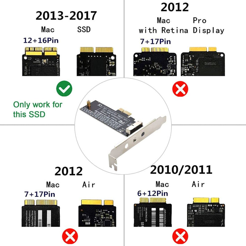 [Australia - AusPower] - ChenYang CY PCI Express Convert Card PCI-E 1X to 12+16 Pin 2013-2017 Mac Pro Air SSD Convert Card for A1493 A1502 A1465 A1466 