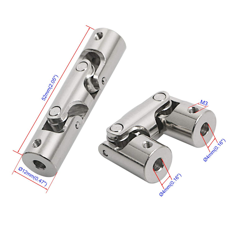 [Australia - AusPower] - Aopin 4mm to 4mm Rotatable Universal Joint Coupling Shaft Stepper Motor, Length 52mm / 2.05", Coupler Connector with Screw for 3D Printer, RC Robot, Car Boat Shaft, DIY Encoder, CNC Machine 2 Pcs 2pcs 