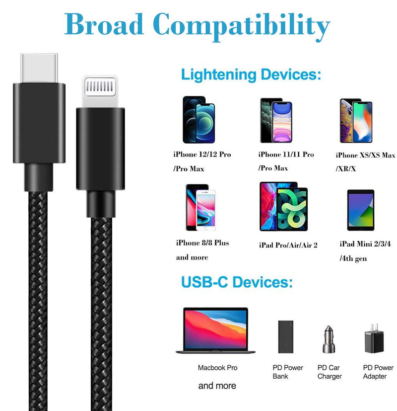 [Australia - AusPower] - [Apple MFi Certified] iPhone Fast Charger, Veetone 20W PD Type C Power Wall Charger Plug with 6FT Nylon Braided USB C to Lightning Quick Charge Data Sync Cord for iPhone 13/12/11/XS/XR/X/iPad/AirPods Black 
