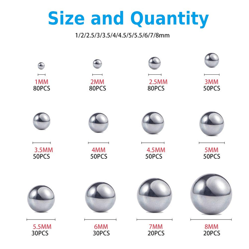 [Australia - AusPower] - Breezliy 590Pcs 1-8mm Metric Precision 304 Stainless Steel Assorted Loose Bicycle Bearing Steel Ball Assortment Kit?12 Sizes? 590Metric bearing ball 