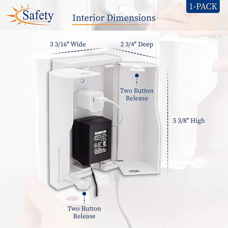 [Australia - AusPower] - Safety Innovations Twin Door Baby Safety Outlet Cover Box for Babyproofing Outlets - More Interior Space for Extra Large Electrical Plugs and Adapters - Easy to Install - Easy to Use, (1-Pack) 