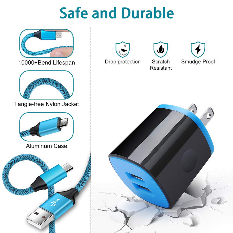 [Australia - AusPower] - Android Charger Fast Charging Micro USB Cable, 6FT Nylon Micro Cord Wall Charger Block, AbcPow 2.1A Power Adapter with Phone Cord Compatible for Samsung Galaxy S7 S6 J7 J3 Note 5, LG G4 Motorola, HTC Blue 