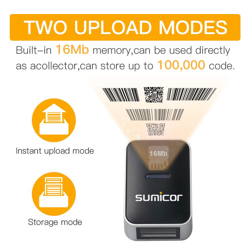 [Australia - AusPower] - Sumicor Barcode Scanner 2D Bluetooth Ring Finger Wireless Barcode Scanner,Portable Wearable Mini Bar Code Reader Work with Widows iOS Android Linux Mac OS 
