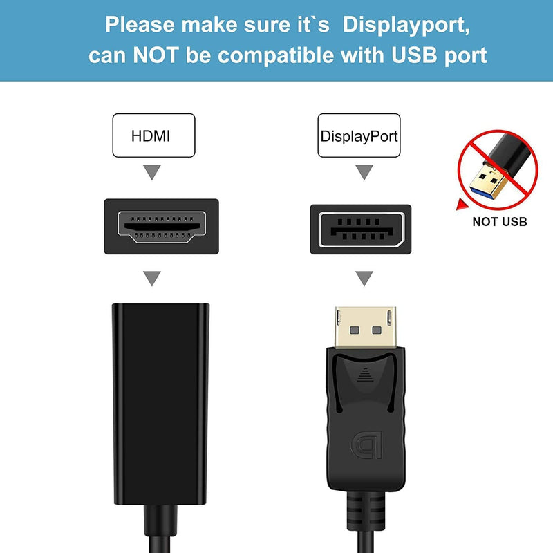 [Australia - AusPower] - avedio links DisplayPort to HDMI Adapter, Gold-Plated DP to HDMI Converter Cable Cord (Male to Female) (Black) 