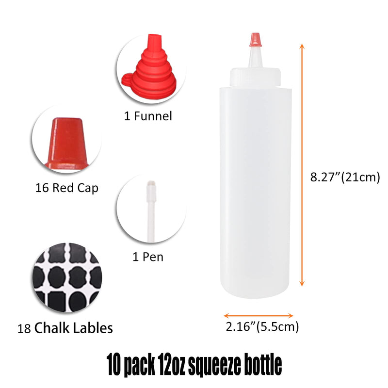 [Australia - AusPower] - Belinlen 10 Pack 12-Ounce Plastic Squeeze Squirt Condiment Bottles with Red Tip Caps - Good for Condiments, Oil, Icing, Crafts, Art, Glue, Multi Purpose 12oz(10pack) 