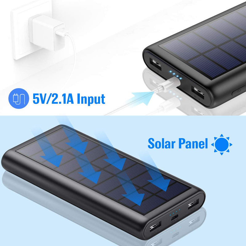 [Australia - AusPower] - Pxwaxpy Solar Charger Power Bank, 33800mAh Portable Charger with LED and 2 USB Outputs External Battery Pack for Camping Outdoor Compatible with iPhone, Samsung Android Phone,Tablet,iPad, Airpods etc. 