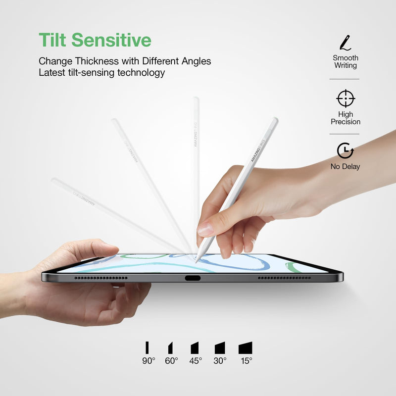 [Australia - AusPower] - Stylus Pen for iPad 2018-2023, Palm Rejection, Tilt Sensitivity, Magnetic Wireless Charging, Affordable Alternative to Apple Pencil 2nd Generation, Compatible with iPad Pencil Tips (White) White 