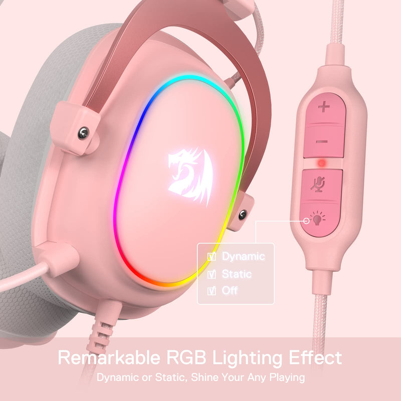 [Australia - AusPower] - Redragon H510 Zeus-X RGB Pink Wired Gaming Headset - 7.1 Surround Sound - 53MM Audio Drivers in Memory Foam Ear Pads w/Durable Fabric Cover- Multi Platforms Headphone - USB Powered for PC/PS4/NS Pink-RGB 