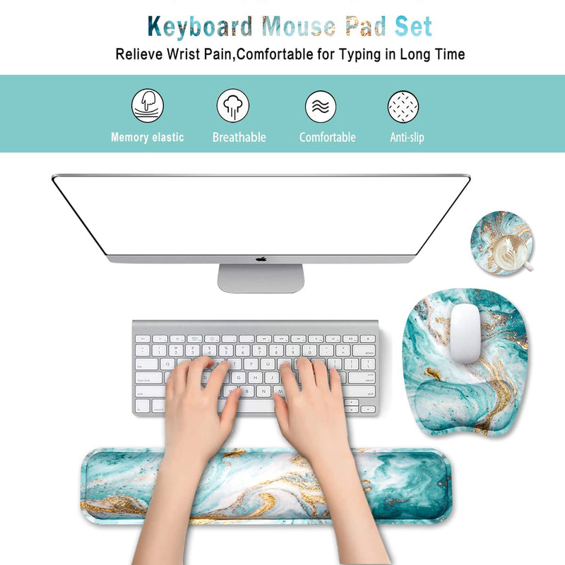 [Australia - AusPower] - Keyboard Wrist Rest Mouse Pad Wrist Support for Computer/Laptop Memory Foam Keyboard Pad Ergonomic Hand Rest Wrist Cushion for Home Office Gaming - Green Marble 