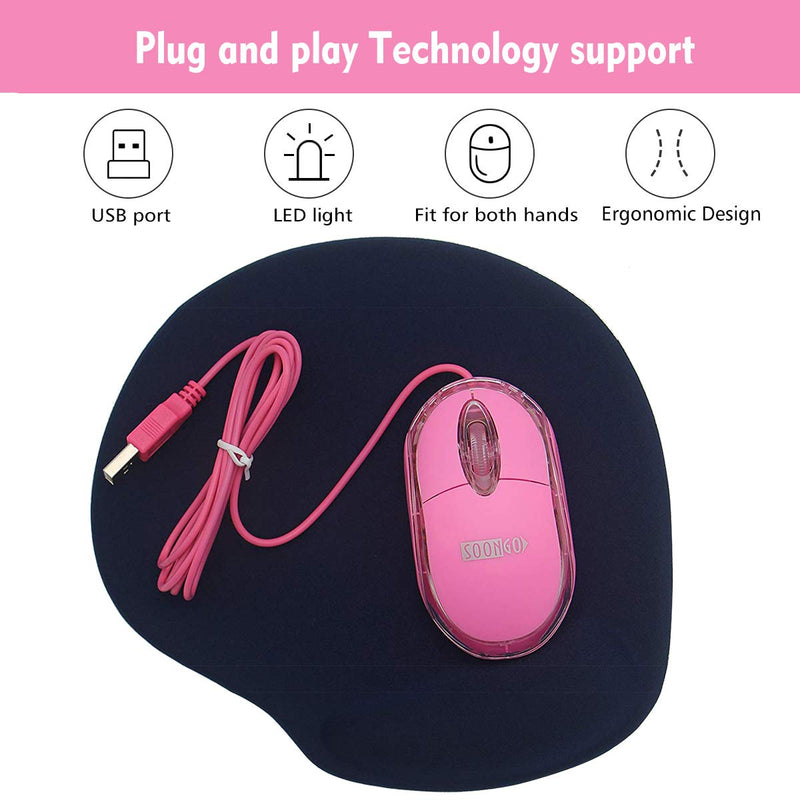 [Australia - AusPower] - Pink Mini Mouse Computer Mouse Ergonomic Mouse with 1.5M Cable USB Mouse for Laptop PC Desktop mice Compatible with Windows Linux Mac fit for Office Business Home Kids and Lady by SOONGO Pink 