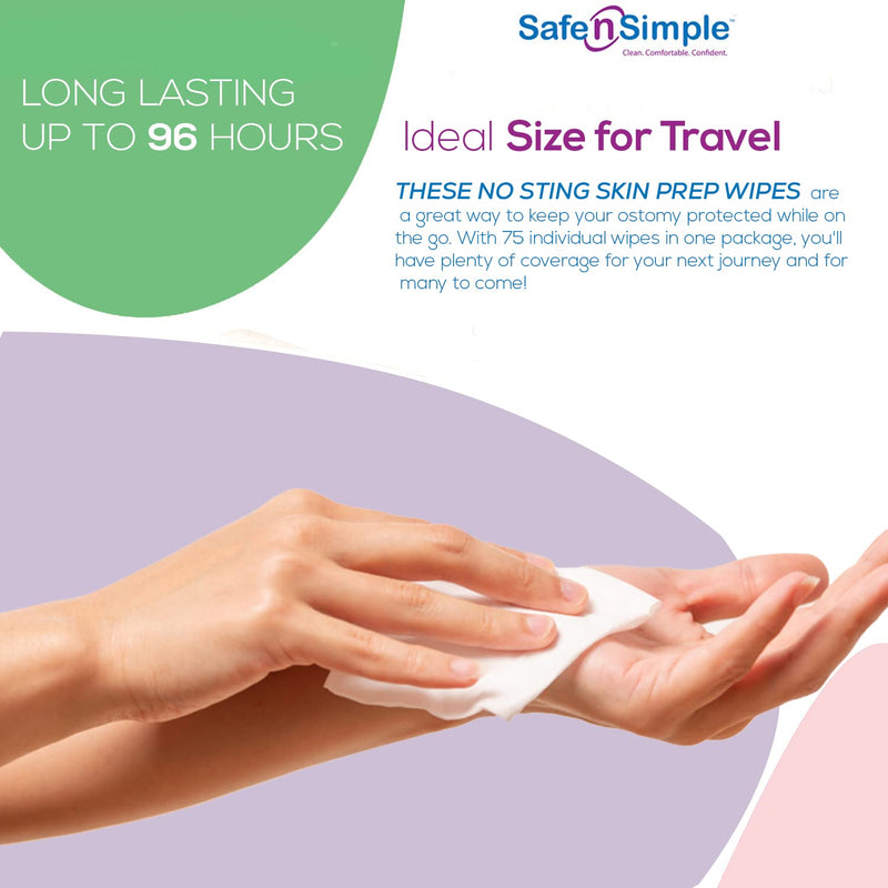 [Australia - AusPower] - Safe n' Simple No Sting Skin Prep Wipes - 75 Individual Ostomy Barrier Film Wipes - Skin Prep Protective Wipes - Bandage Medical for Skin 
