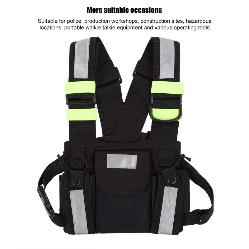 [Australia - AusPower] - Universal Hands Free Chest Harness Bag Holster for Walkie Talkie, Yellow Reflective TYT Vest Chest Bag Pouch for Walkie Talkie (PT-08 Bright Green) 